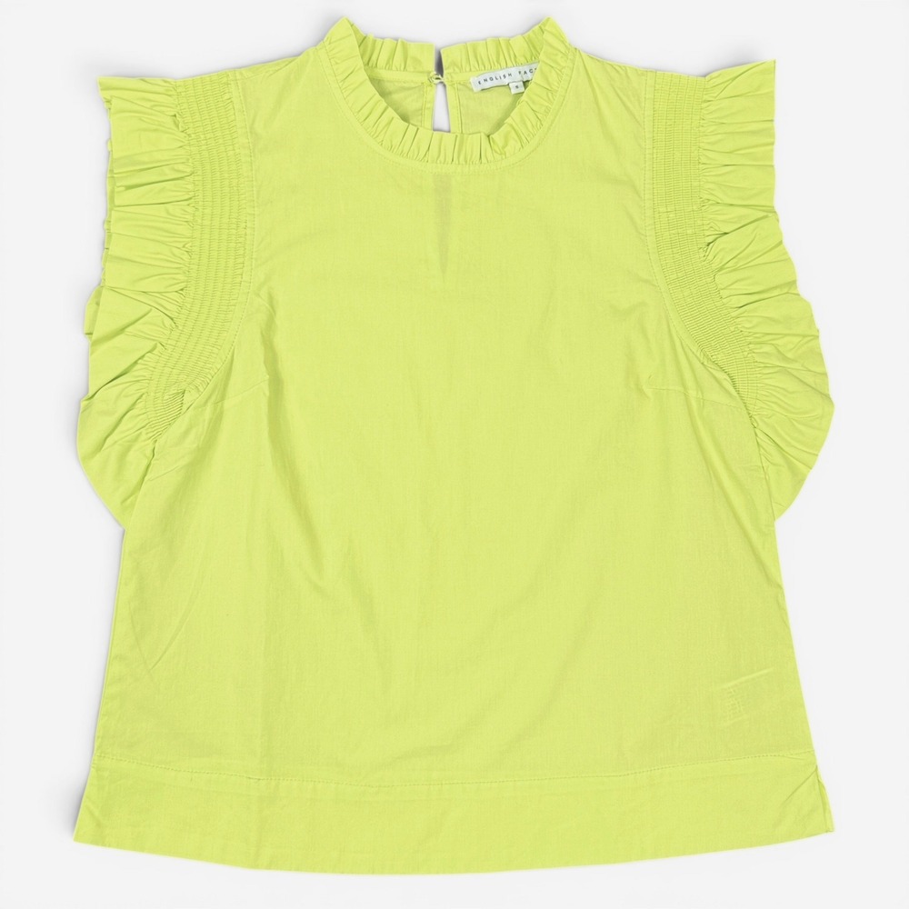 English Factory Chartreuse Cotton Flutter Summer Top Womens S Neon Maximalist